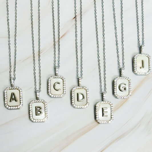 Initial Deco Open Locket Pendant Necklace: Silver / G