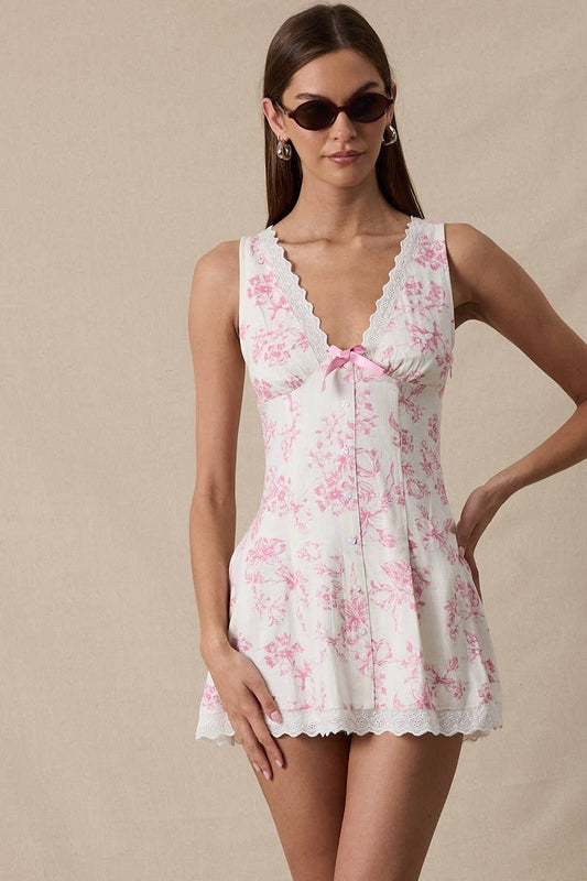 HIBISCUS LACE MINI DRESS