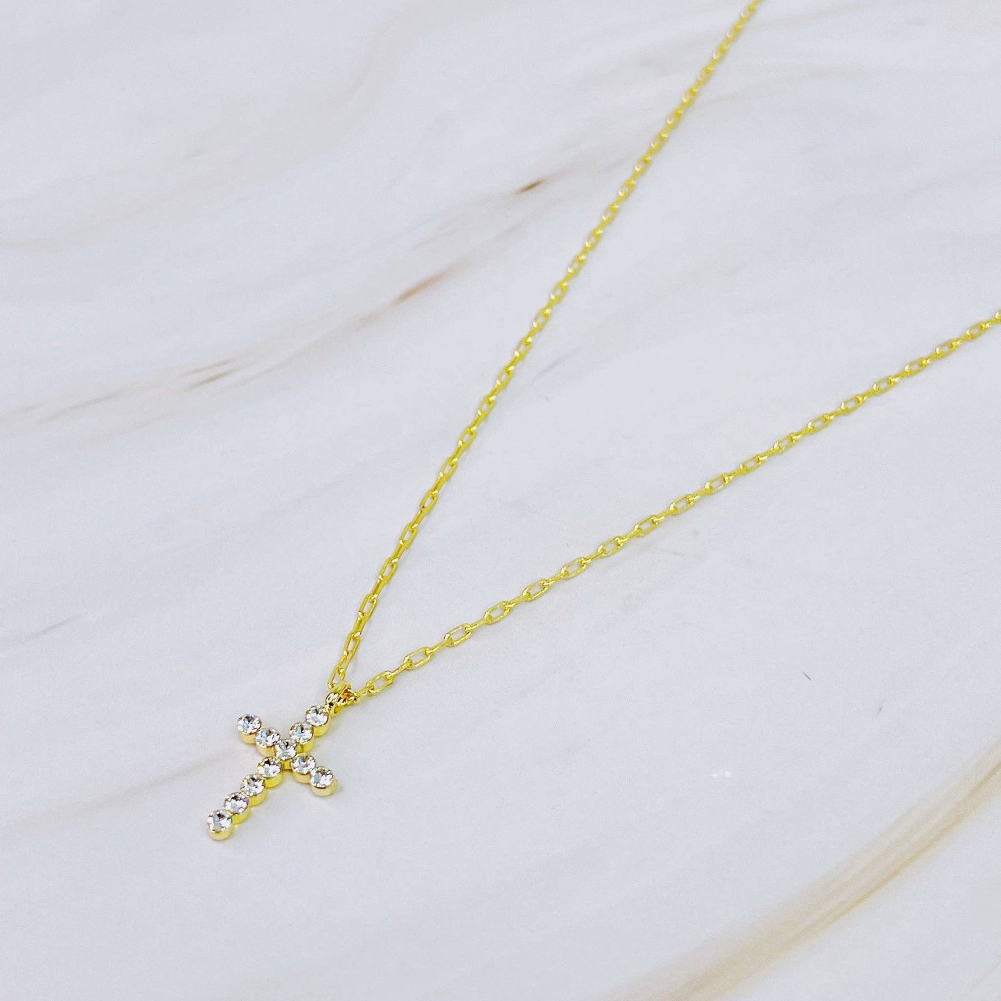 Faceted Crystal Cross Necklace: Small