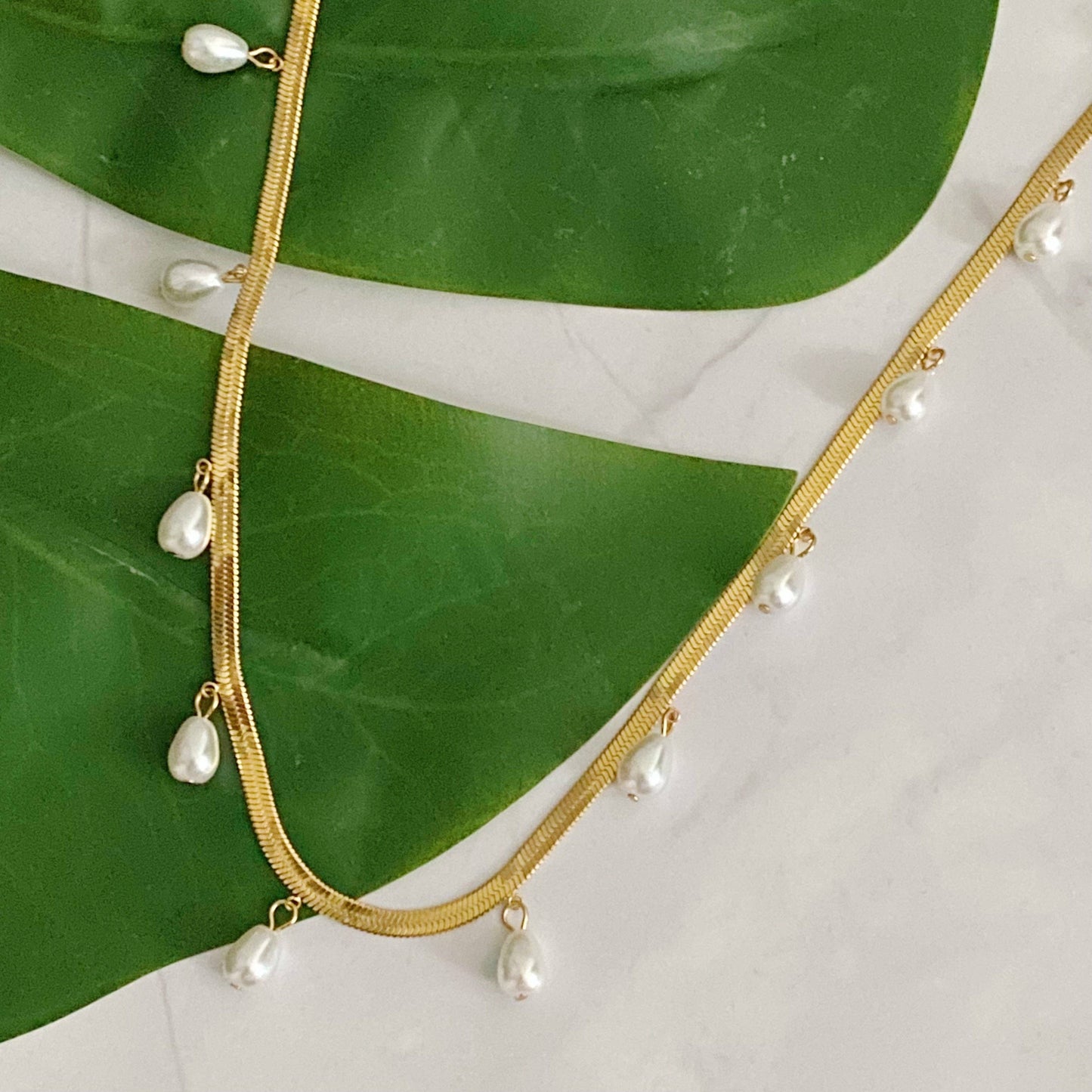 Pearl Drop Herringbone Necklace