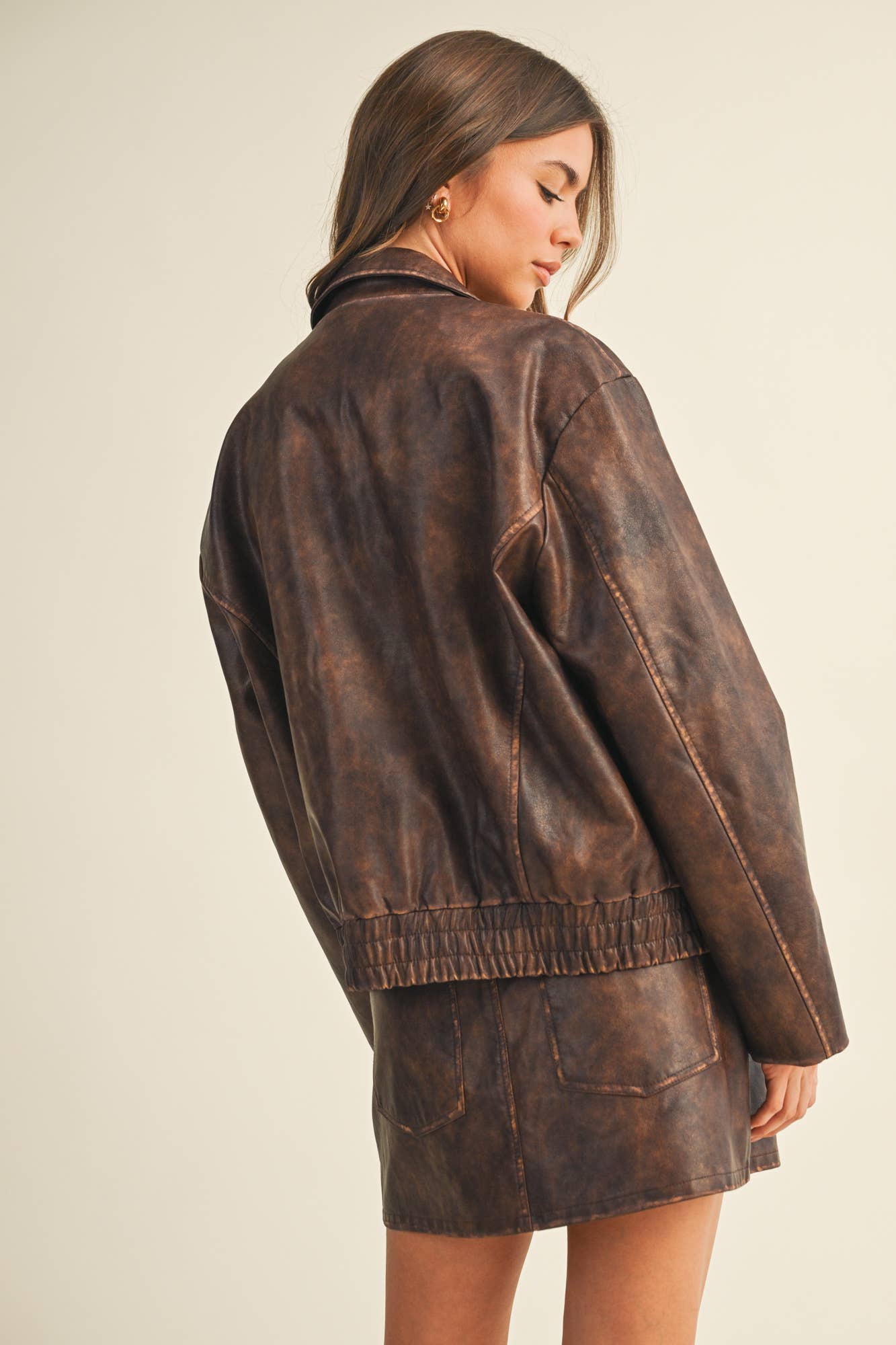 WASHED LEATHER ZIP UP JACKET