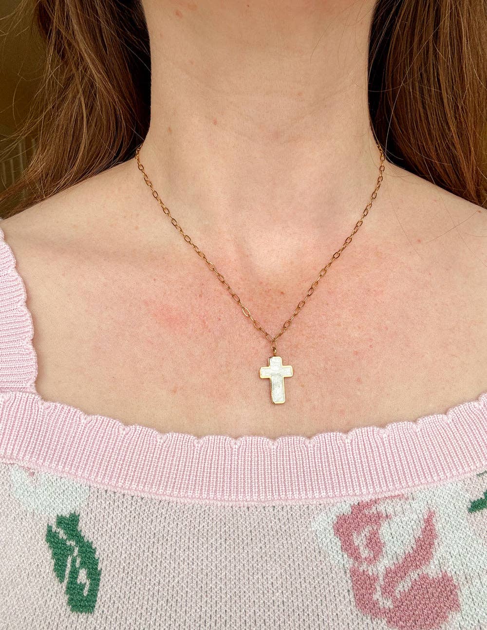 White Enamel Cross Necklace