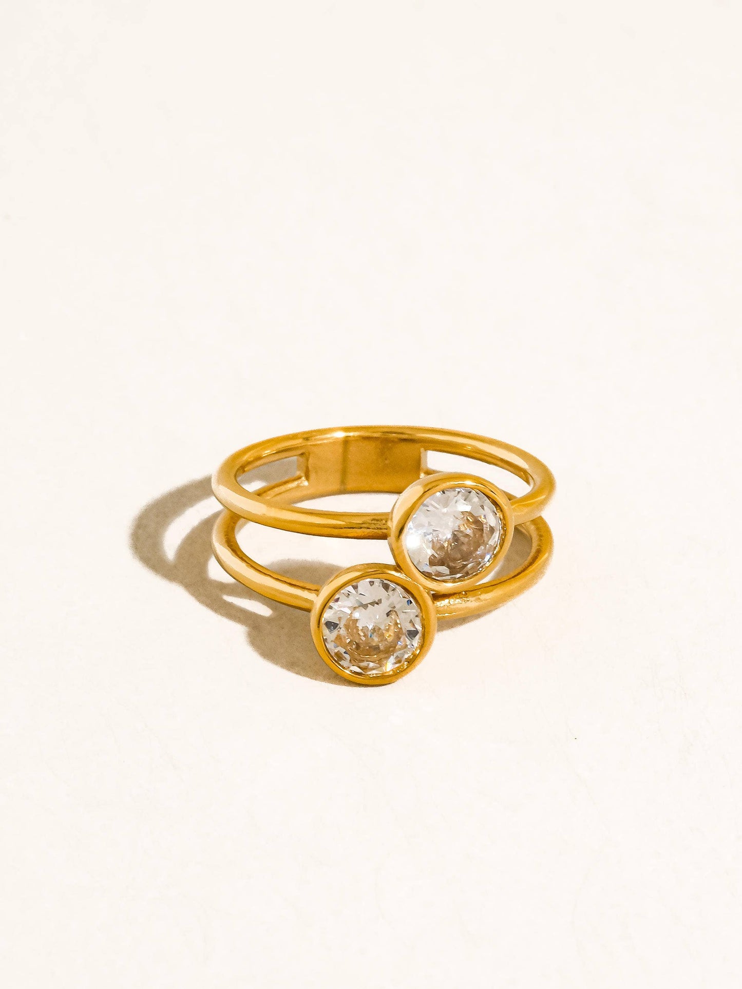 Hollis 18K Gold Non-Tarnish Double CZ Ring