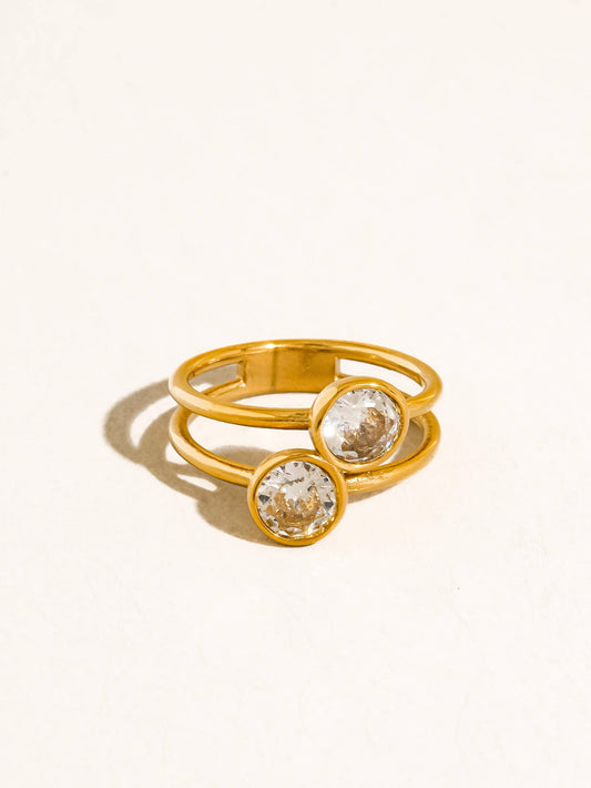 Hollis 18K Gold Non-Tarnish Double CZ Ring