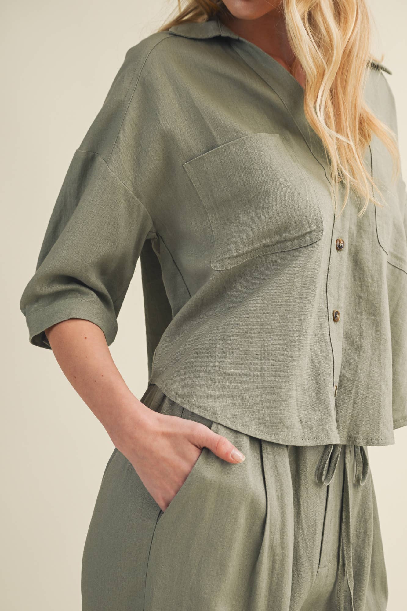 Olive Ease Paperbag Pleated Pants