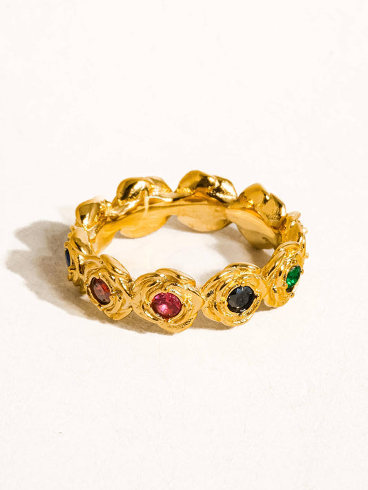 Frances 18K Gold Non-Tarnish Multi Stone Vintage Ring