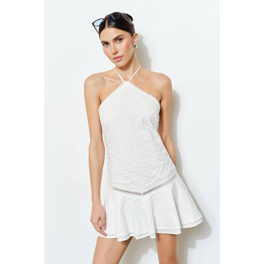 Ivory Dobby Halter Mini Dress