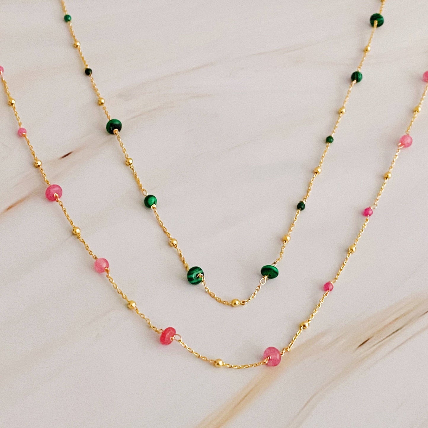 Dainty Precious Stone Bead Necklace: Green Stone