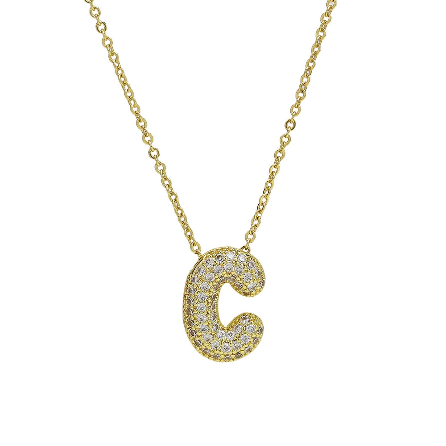 Initial CZ Balloon Bubble 18K Gold Necklace