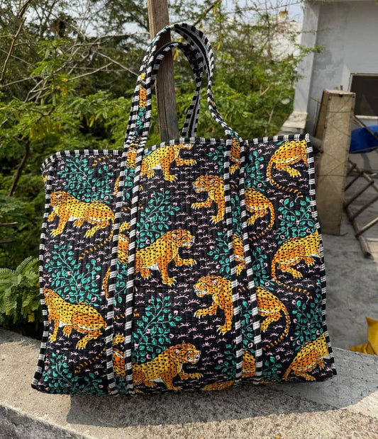 Jungle Walk Quilted Cotton Tote Bag