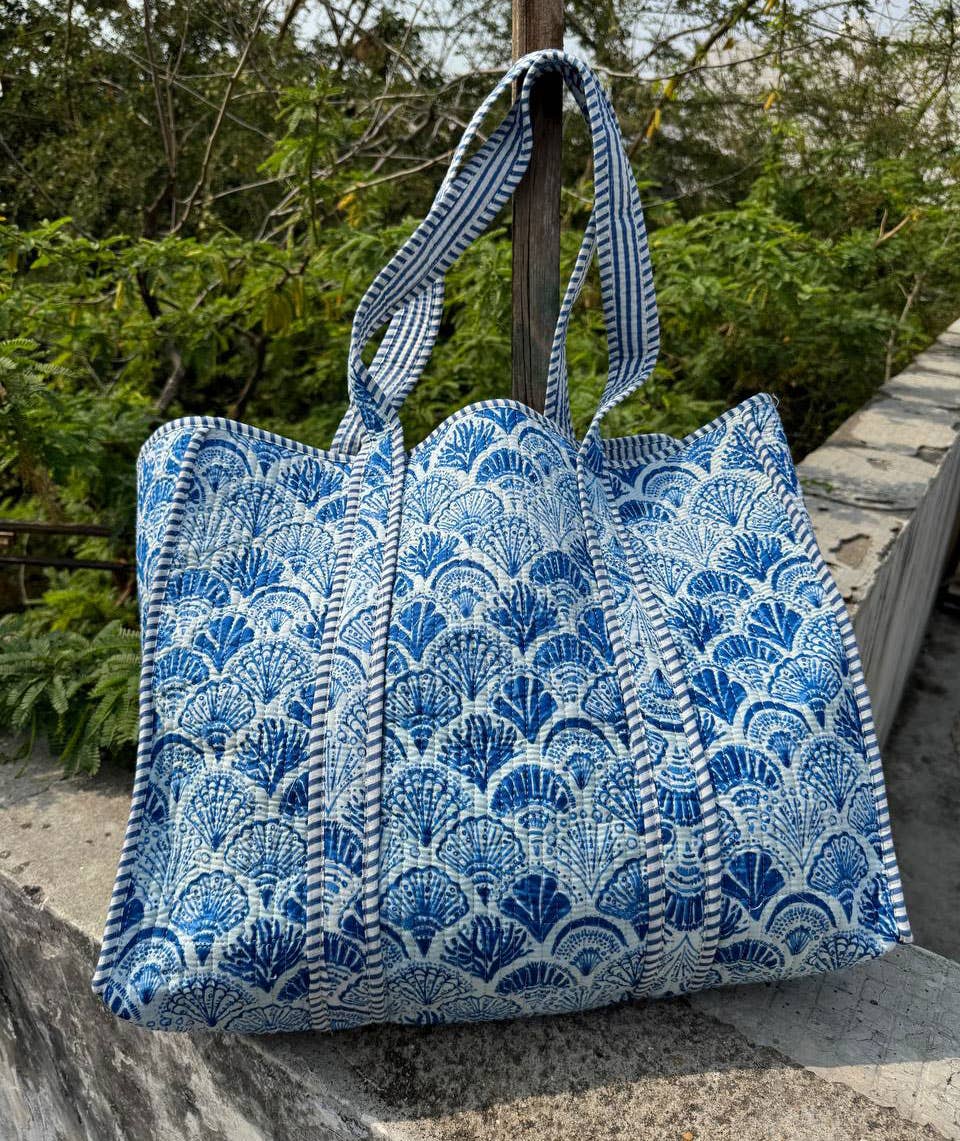 Indigo Quilted Cotton Tote Bag
