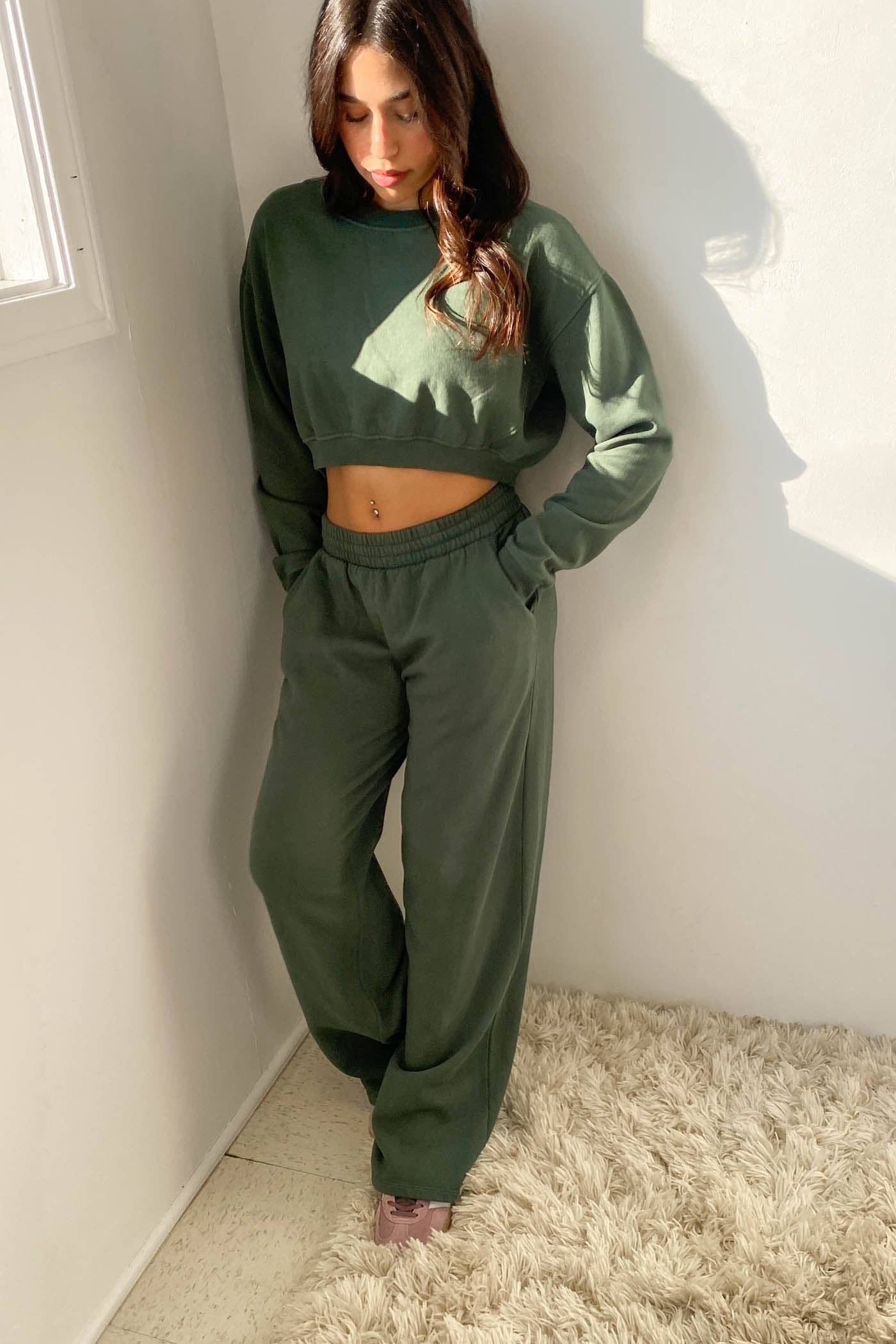 Pine Green Cropped Sweatshirt