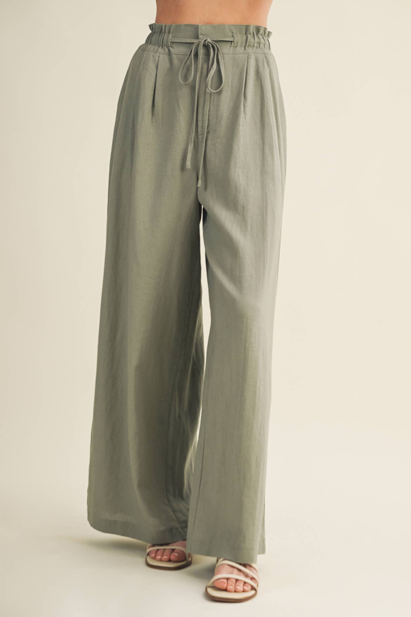 Olive Ease Paperbag Pleated Pants