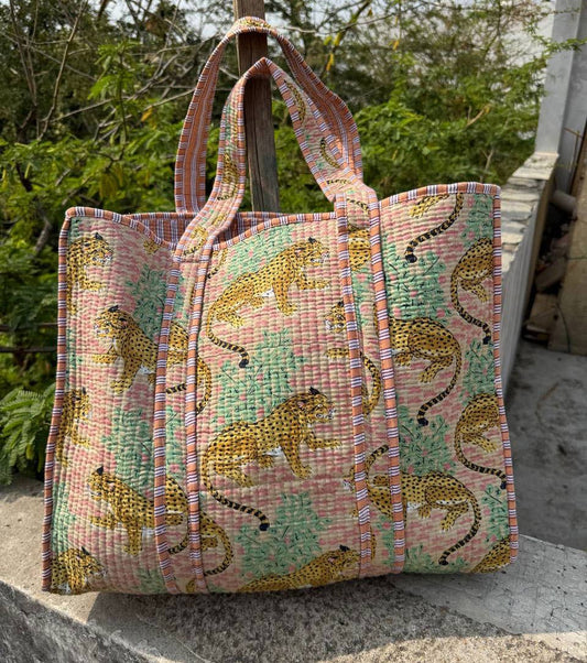 Tiger Print Cotton Tote Bag