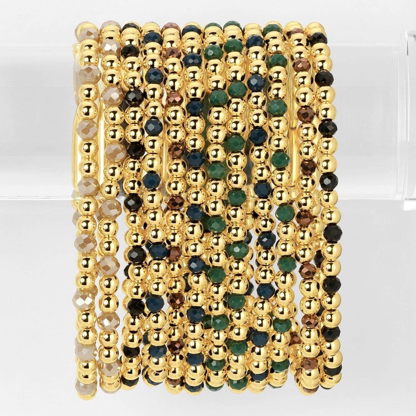 Dark Crystal 4mm Gold Beaded Bracelet - Assorted