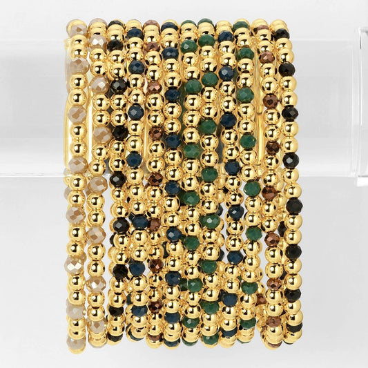 Dark Crystal 4mm Gold Beaded Bracelet - Assorted