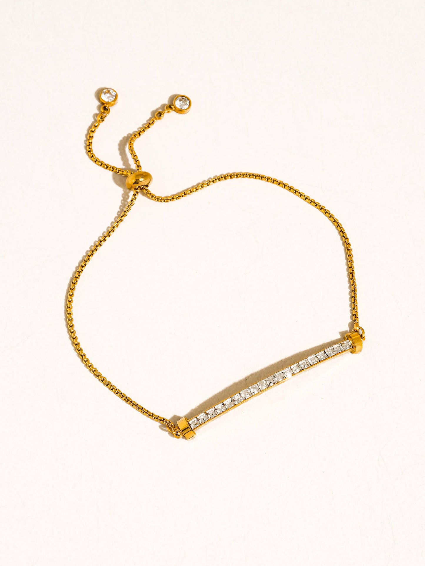 Montessa 18K Gold Non-Tarnish CZ Adjustable Bar Bracelet