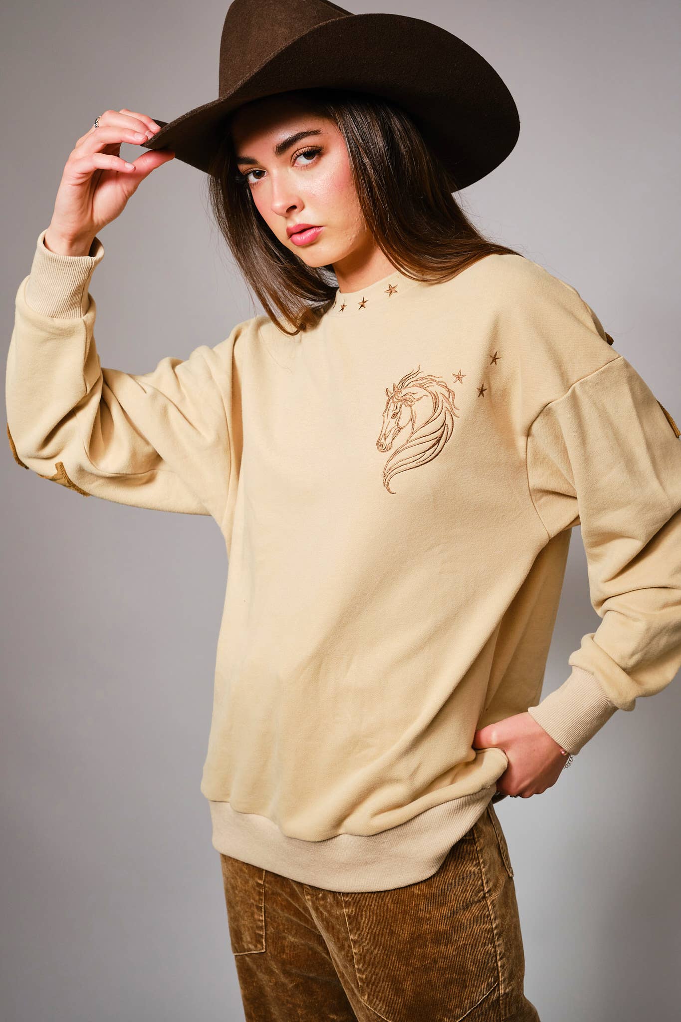 Giddy Up Horse Embroidered Sweatshirt