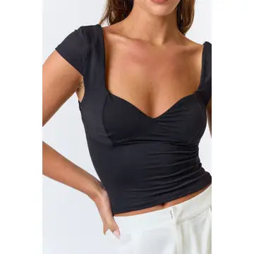 Cap Sleeve Brushed Knit Crop Top