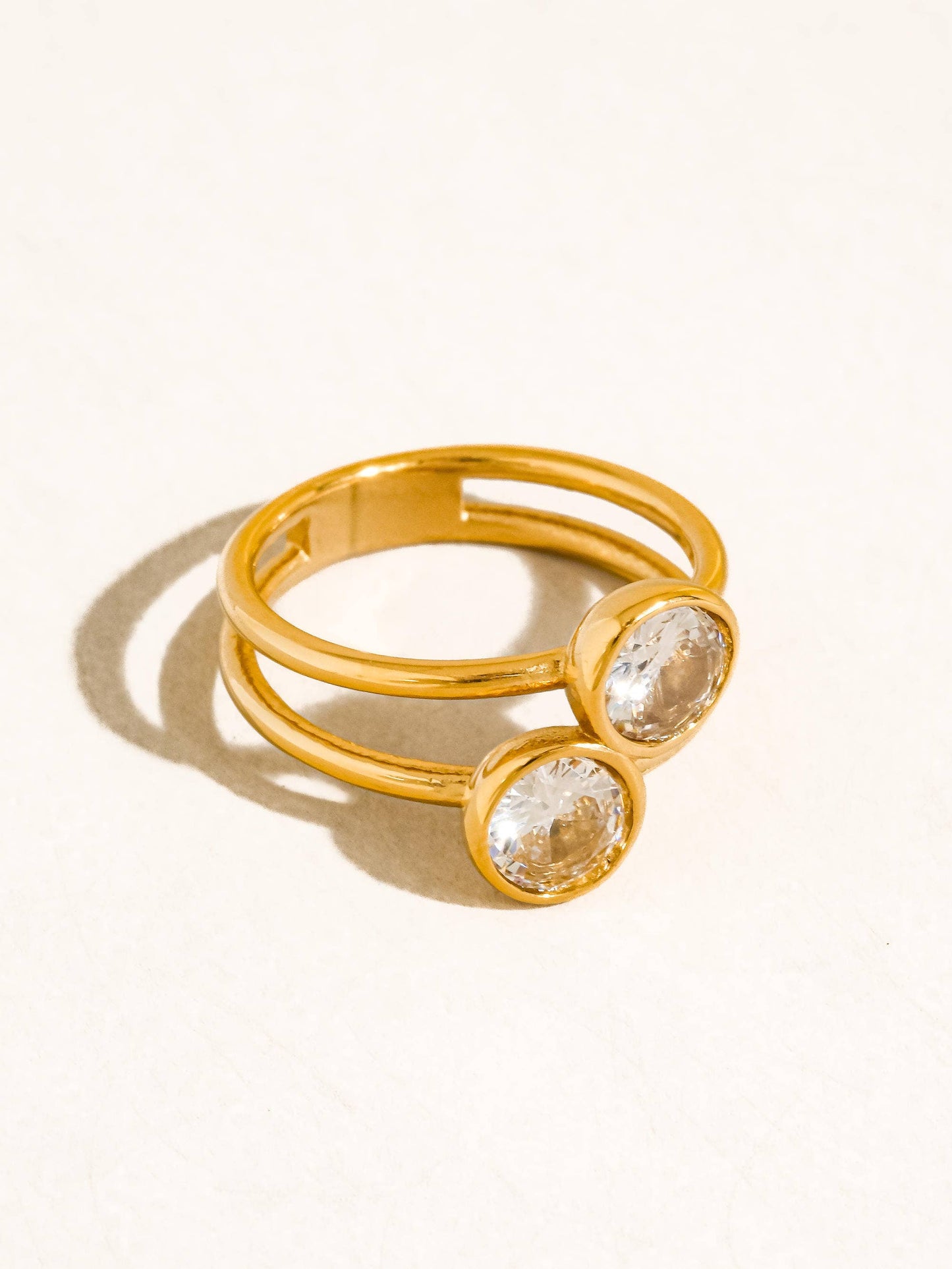 Hollis 18K Gold Non-Tarnish Double CZ Ring