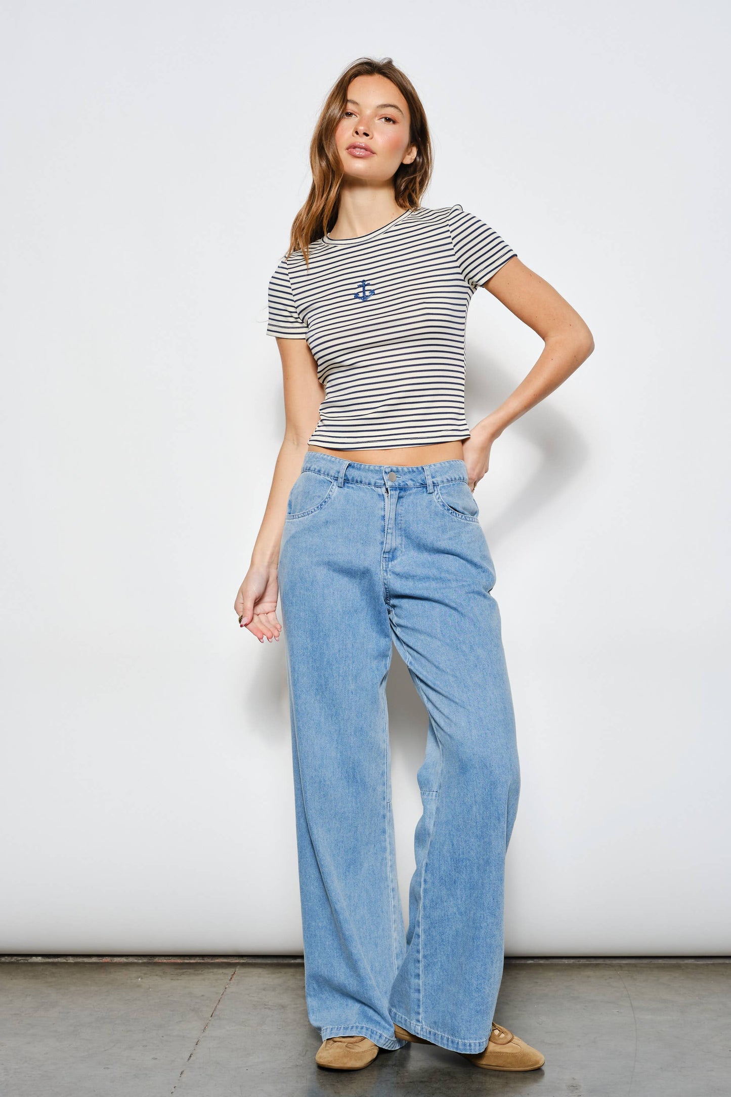 PAMELA STRIPED ANCHOR BEADED TEE