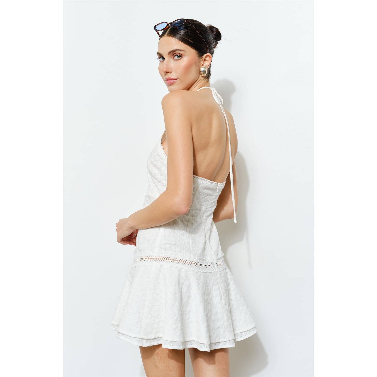 Ivory Dobby Halter Mini Dress