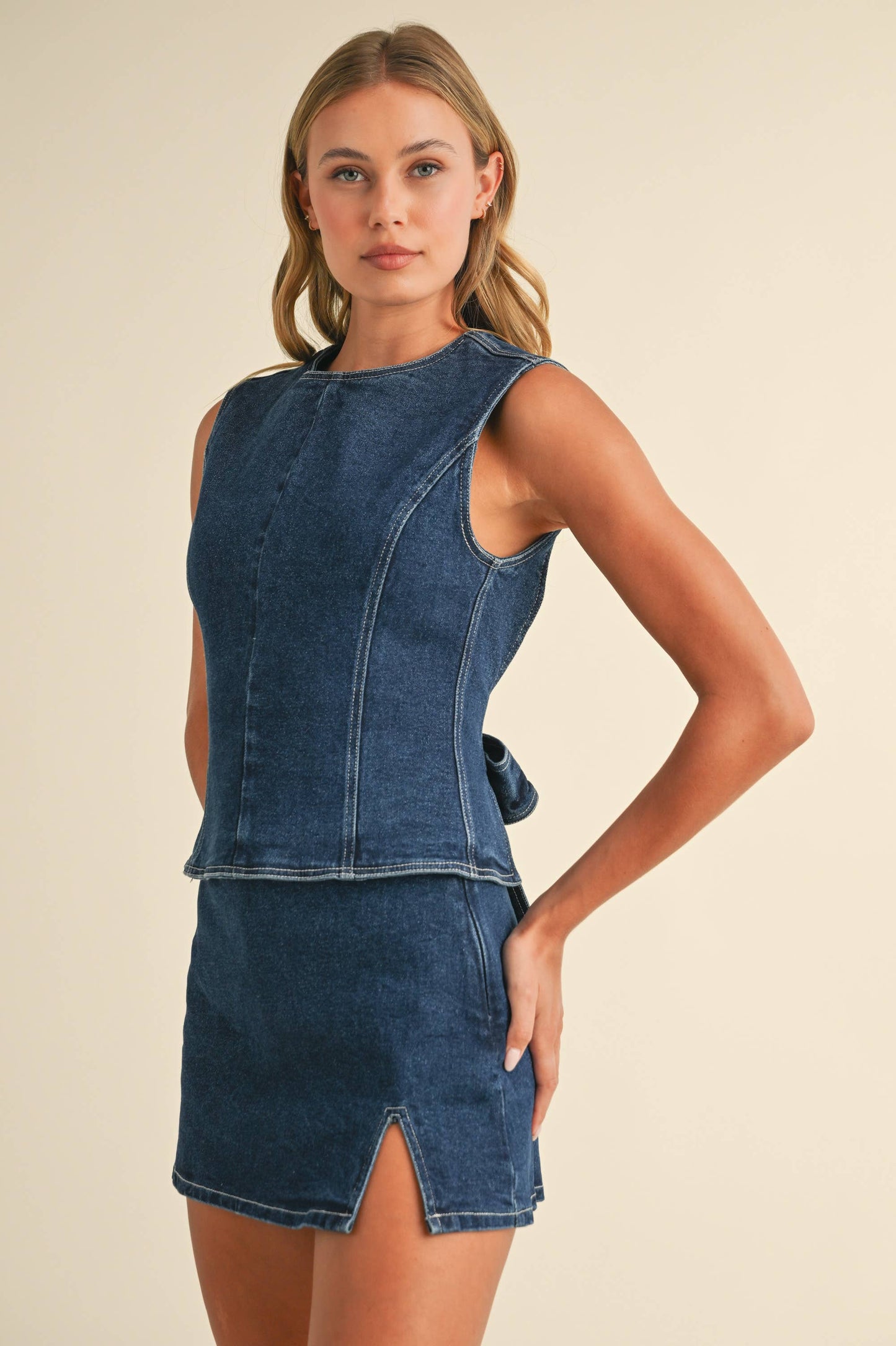 Dark Denim Sleeveless Top & Mini Skirt Set