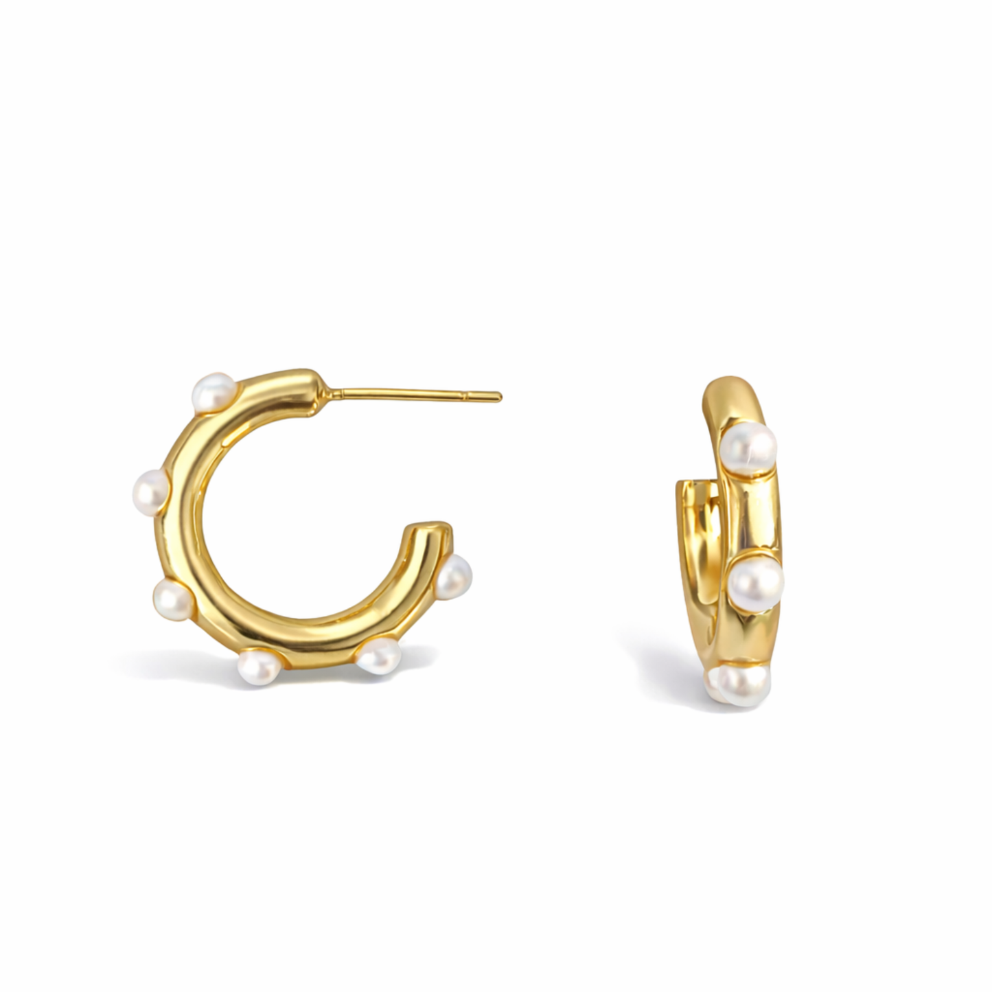 Pearl Accent Hoop Earrings – Modern Gold Elegance