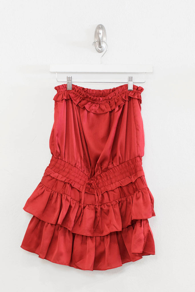 Satin Strapless Ruffle Detail Romper Dress - DM
