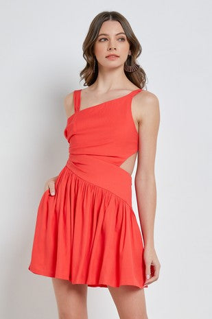 One Shoulder Open Back Tie Dress - MS