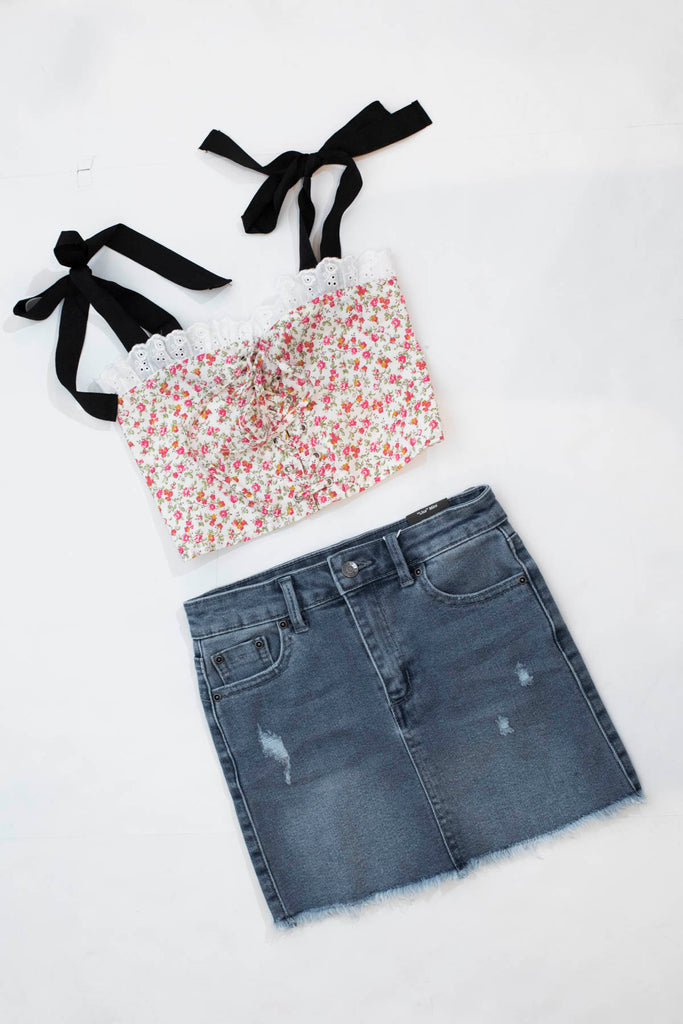 Girls Denim Mini Fray Hem Skirt - TR