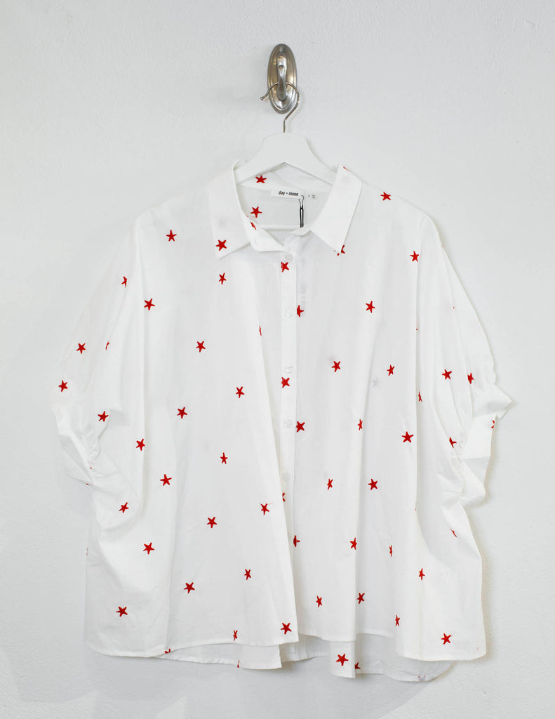 STAR EMBROIDERED OVERSIZED BUTTON DOWN SHIRT - DM