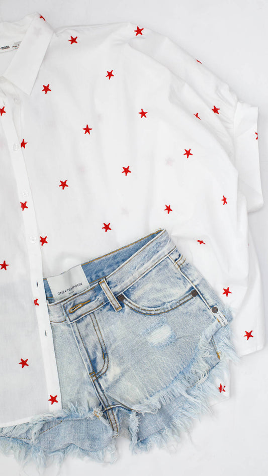 STAR EMBROIDERED OVERSIZED BUTTON DOWN SHIRT - DM