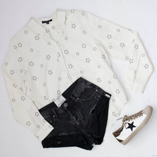 White Star Relaxed Fit Long Sleeve Button Up Shirt