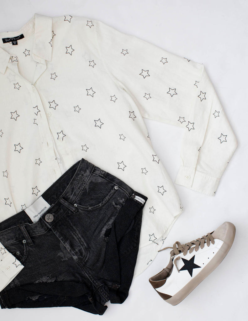 White Star Relaxed Fit Long Sleeve Button Up Shirt