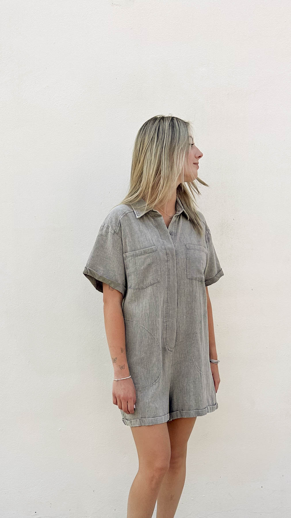 MS Grey Buttoned Short Sleeve Romper