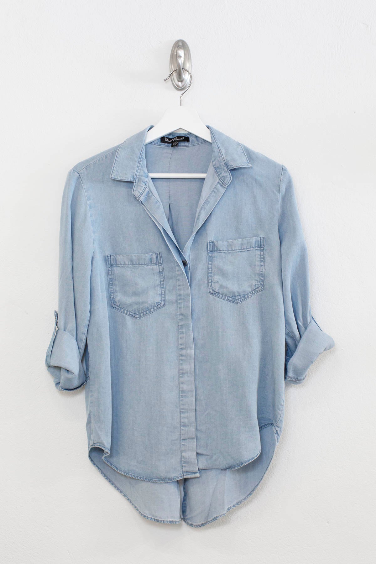 Riley Tencel Relaxed Fit Rolled Button Up Shirt - Blue