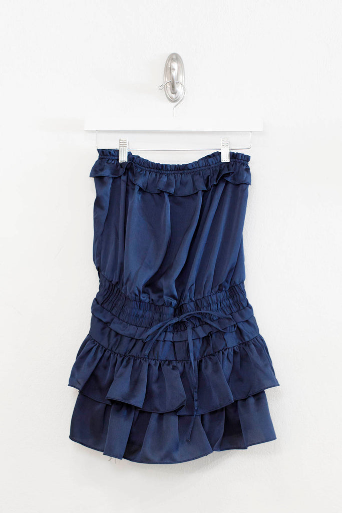 Satin Strapless Ruffle Detail Romper Dress - DM