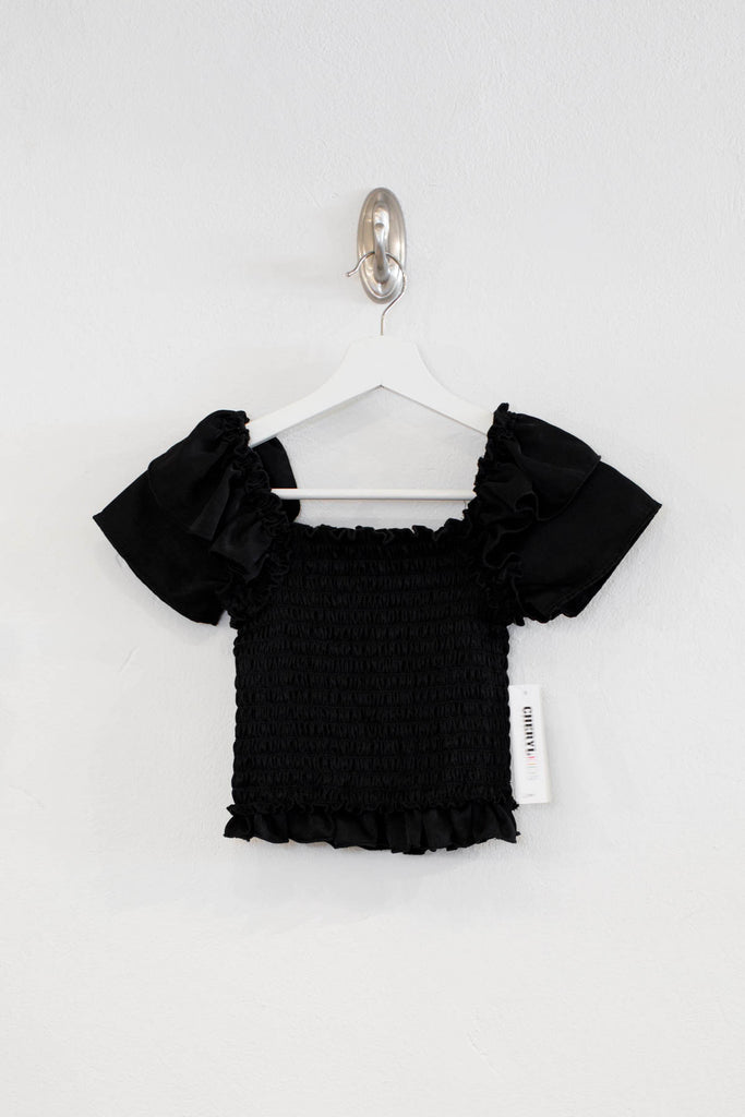 CC Black Smocked Ruffle Top - Tweens