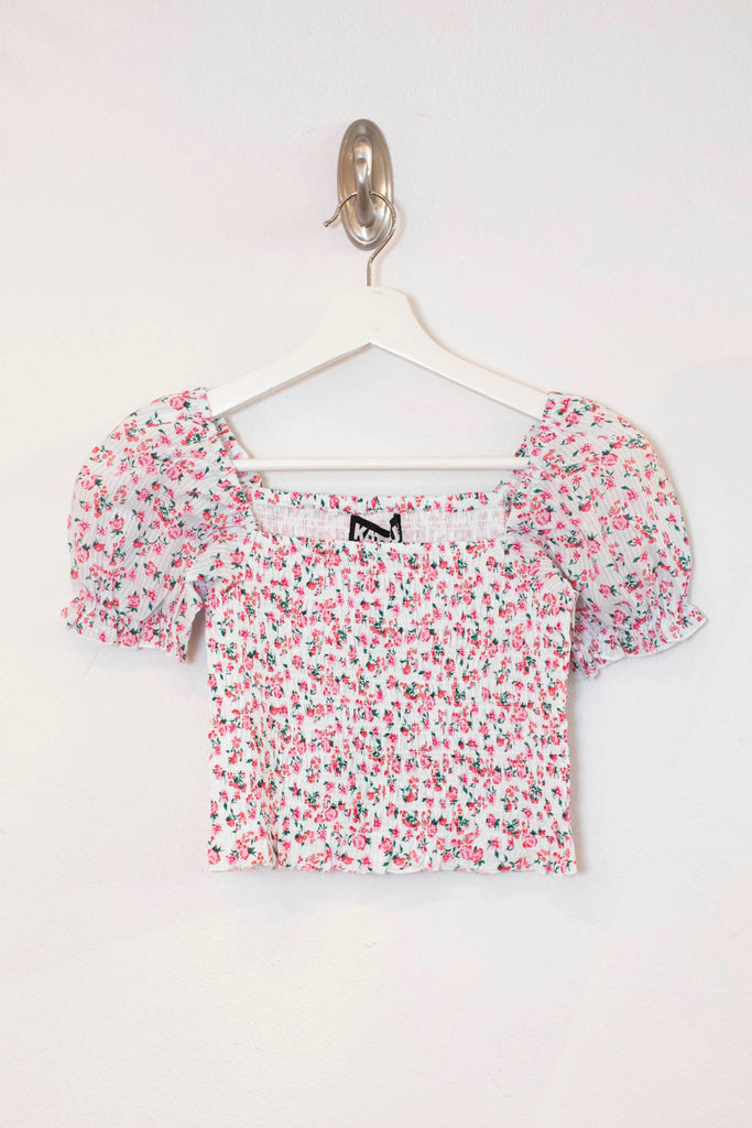 Marlee Puff Sleeve Smocked Strawberry Floral Top Tweens - Katiej NYC