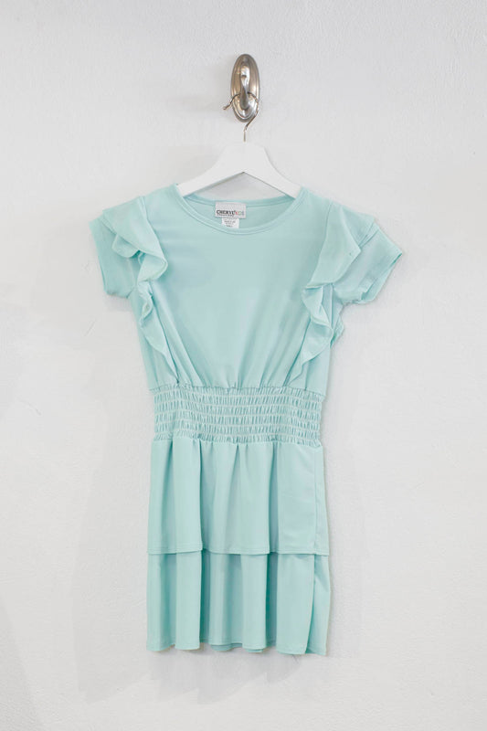 CC Mint Ruffle Smocked Dress - Tween