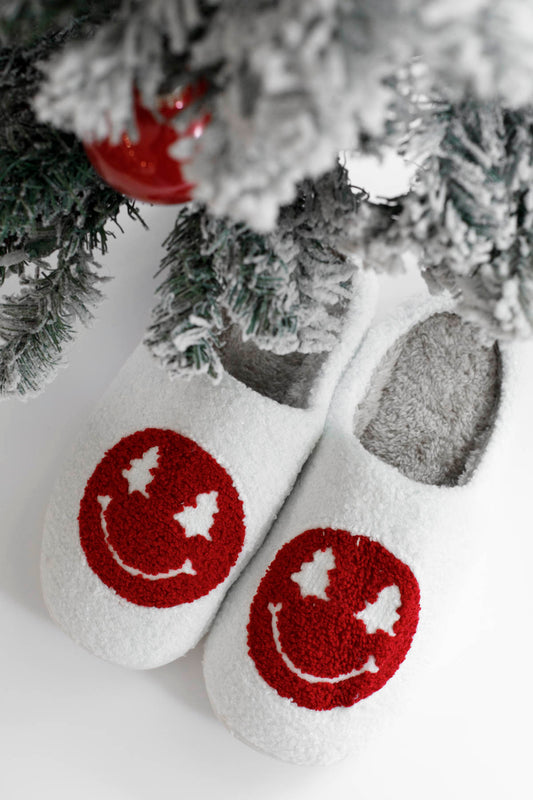 Red Christmas Tree Eyes Happy Face Slippers