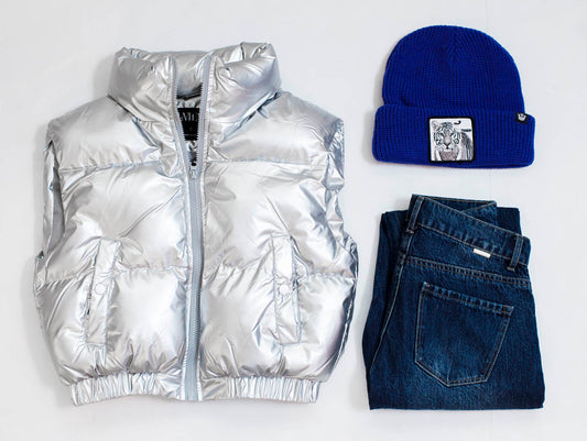 Silver Cropped Puffer Jacket