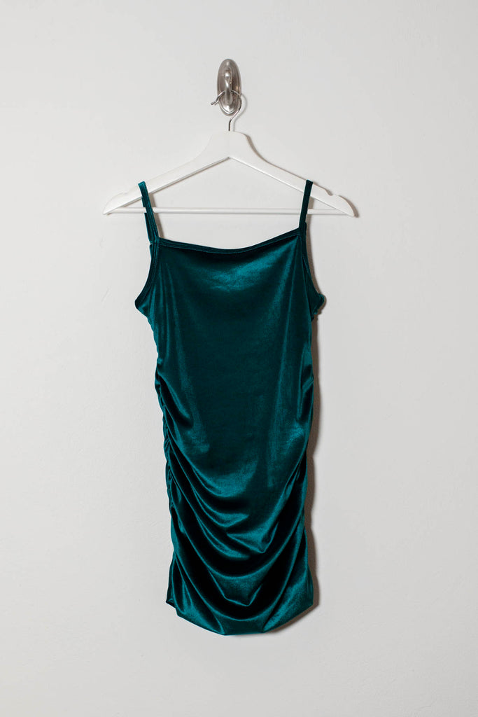 Green Velvet Strap Dress - Tweens