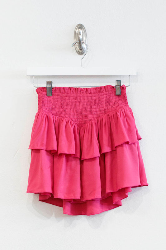 Hot Pink Smocked Ruffle Skirt With Shorts - MS