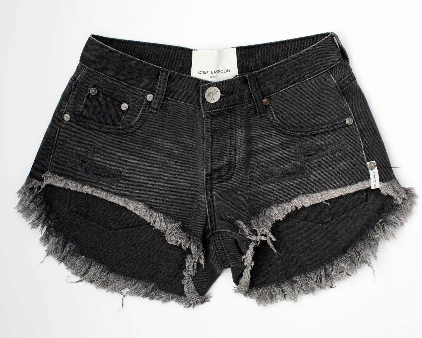 Storm Grey Bonitas Low Waist Denim Short - ONE TEASPOON