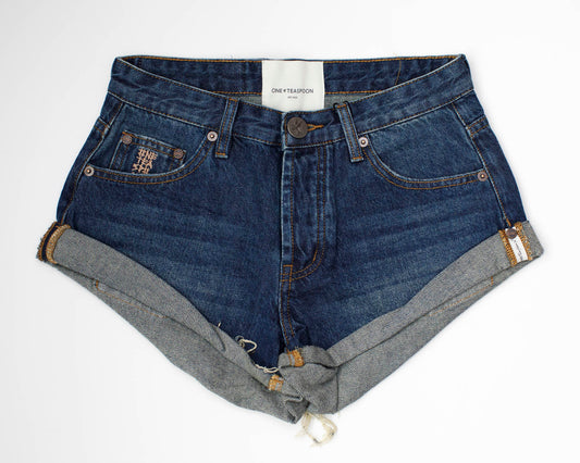 Royal Blue Bandit Low Waist Denim Shorts - One Teaspoon