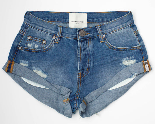 Bay Blue Bandit Low Waist Denim Shorts - One Teaspoon