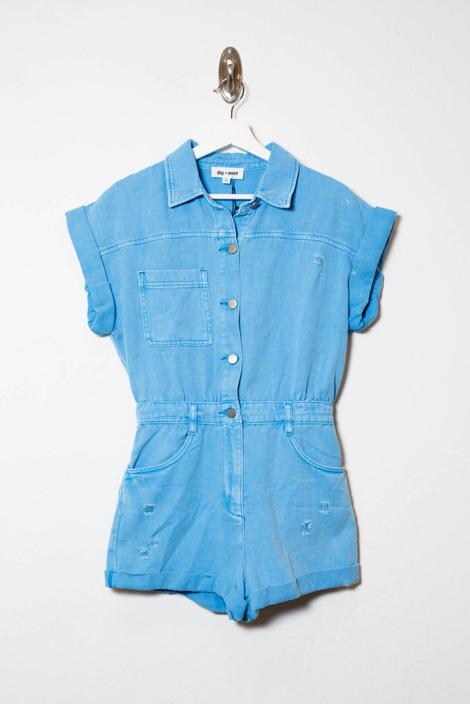 Distressed Button Down Denim Romper - DM