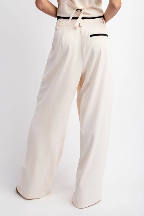 LONG WOVEN PANTS WITH CONTRAST EDGE DETAIL